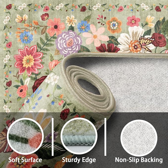 Rug for Hallways Green Kitchen Rug 2x6, Non Slip Washable Rugs - Image 5
