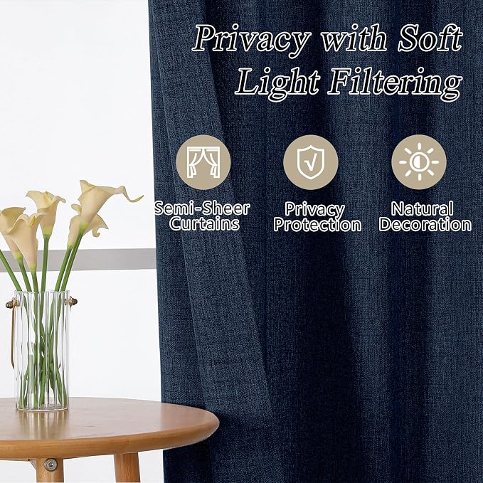 OVZME Navy Blue Valance for Windows, Light Filtering Faux Linen Textured Small - Image 7