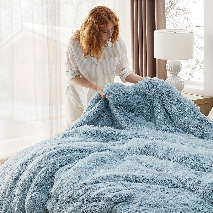 Bedsure GentleSoft Fluffy Light Sky Blue Throw Blanket, Dusty Baby Blue Decor - Image 5