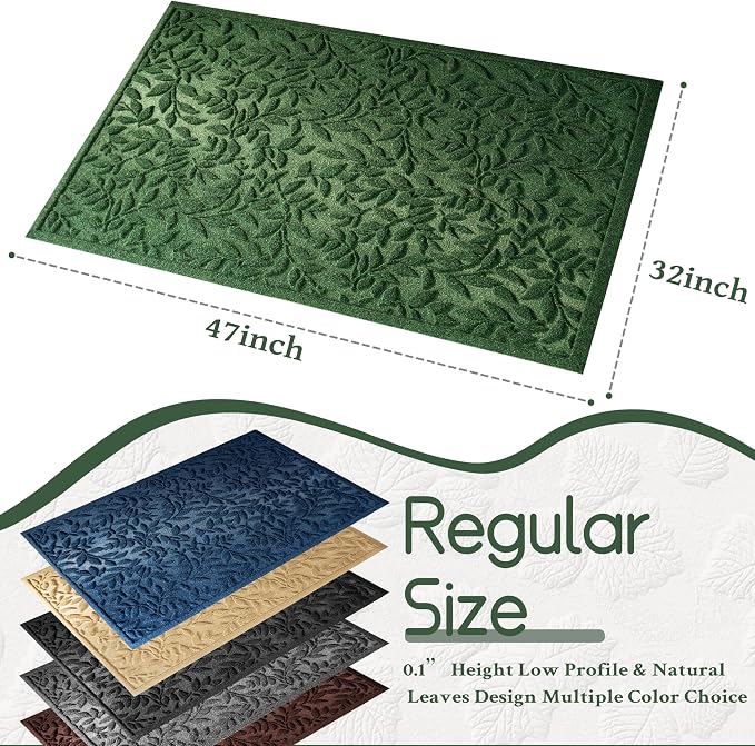 Green Leaves Outdoor Indoor Entrance Door mat, Absorbent Durable Heavy Duty - Image 2