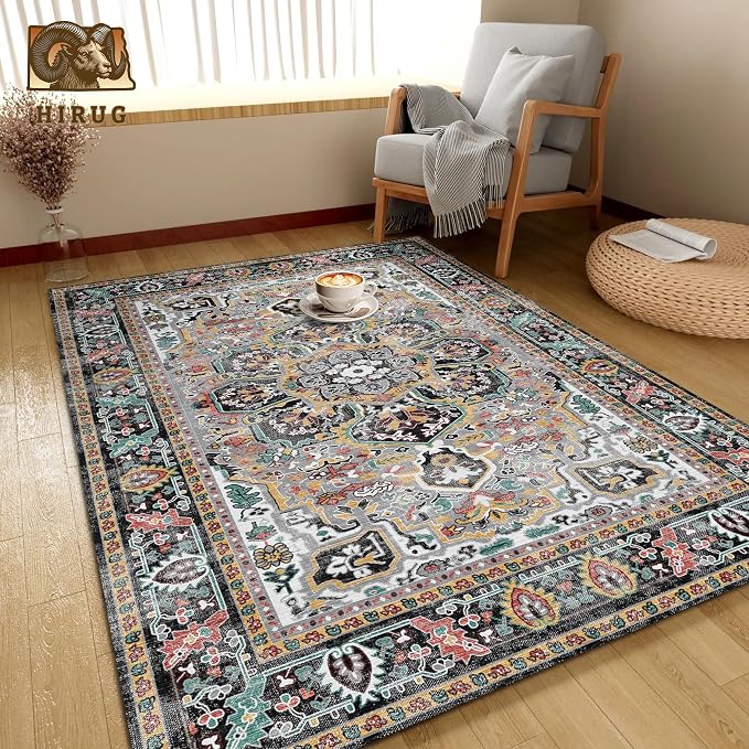 Washable Area Rug 5' x 7' Vintage Traditional Persian Mat - Image 4