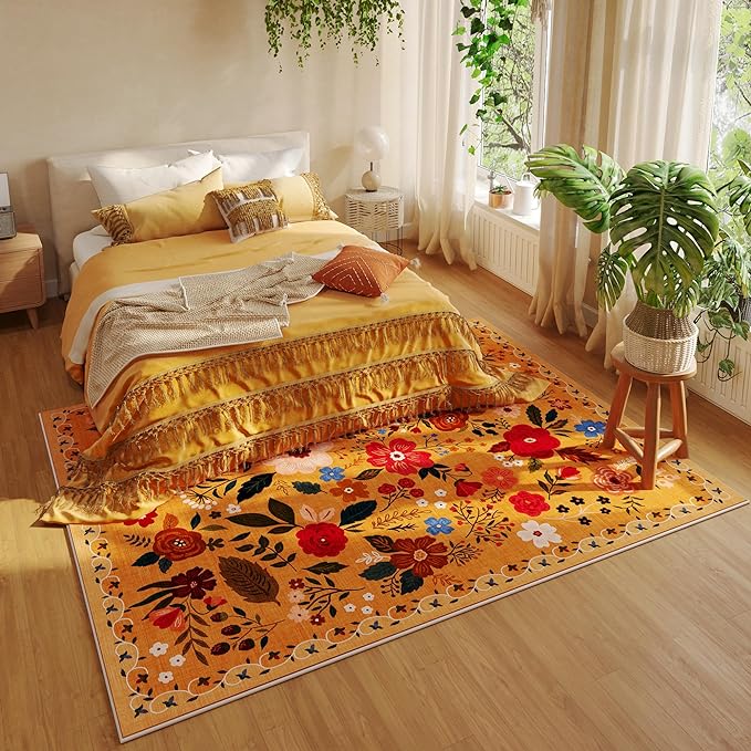 Rugcomf Living Room Rug 6x9 Rug Machine Washable Boho Area Rug Non Slip Floral - Image 5
