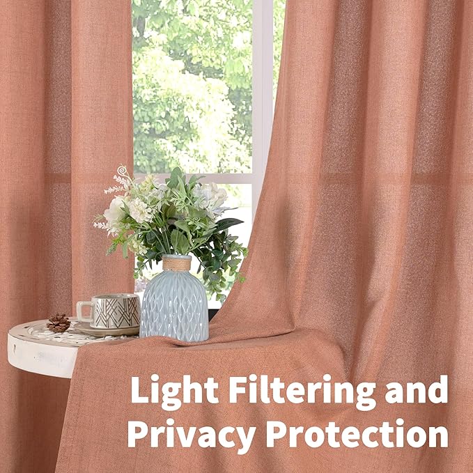 YoungsTex Terracotta Linen Curtains 63 Inch Length - Image 2