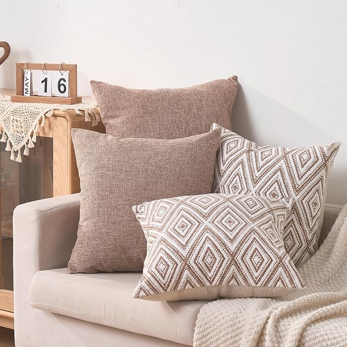 HPUK Decorative Throw Pillow Covers Set of 4 Geometric Design Linen Cushion - Image 5
