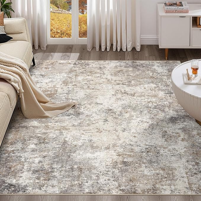 UERMEI Square Area Rugs : Washable 8x8 Neutral Modern Abstract Carpet by UERMEI