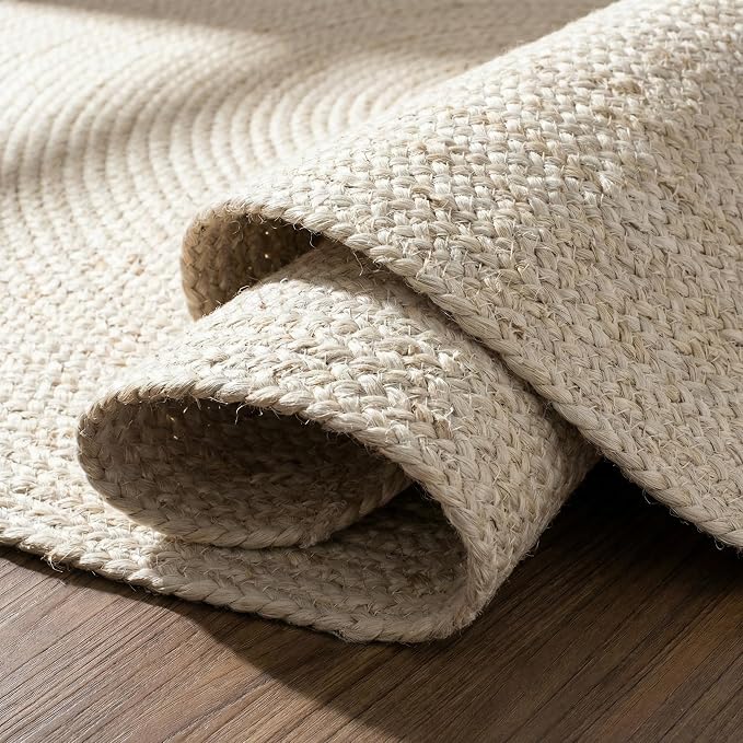 Hausattire Hand Woven Jute Braided Rug, 4’ Round – Off White, Reversible Boho - Image 5