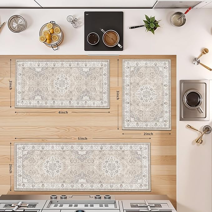 Washable Kitchen Rug Set of 3: Boho Non-slip Soft Stove Sink Mat Light Weight - Image 4
