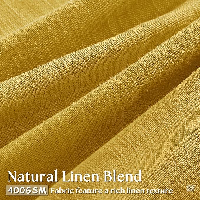 Mustard Yellow Pleated Semi Sheer Linen Curtains 96 Inches Long 2 Panel Set | - Image 3