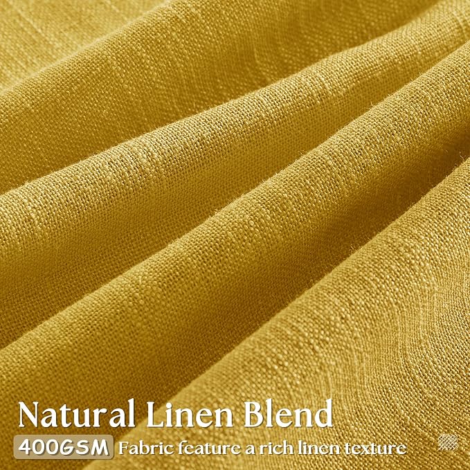 Mustard Yellow Pinch Pleated Linen Sheer Curtains 45 Inch Length 2 Panels | - Image 3