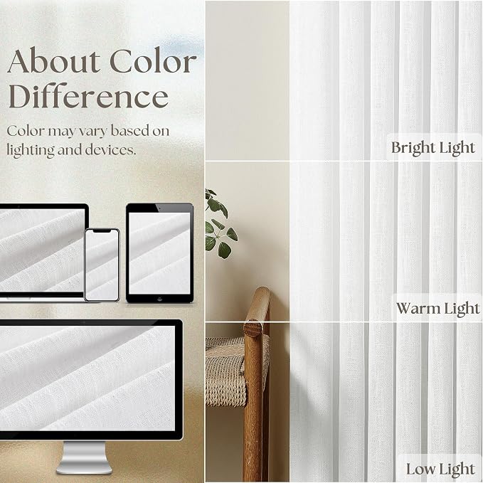 Snow White Pinch Pleat Semi Sheer Linen Curtains W70xL96 1 Panel | Light - Image 3