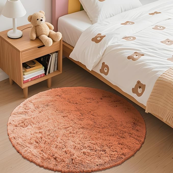 OLANLY Muted Orange Round Rugs for Bedroom - Image 2