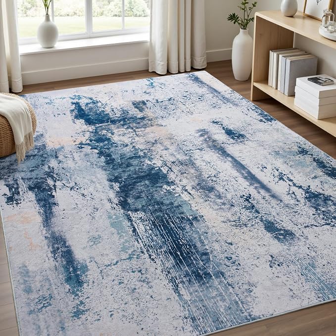 Toneed Abstract Area Rug Modern Washable Rug Soft Non Slip Rug Low Pile by Toneed