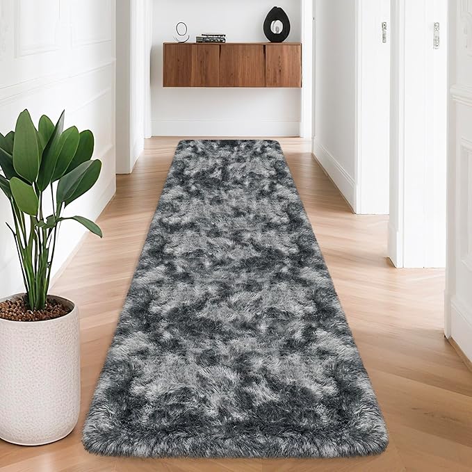 Tie-Dyed Dark Grey 2x8 Machine Washable Runner Rugs by JiaoBaba