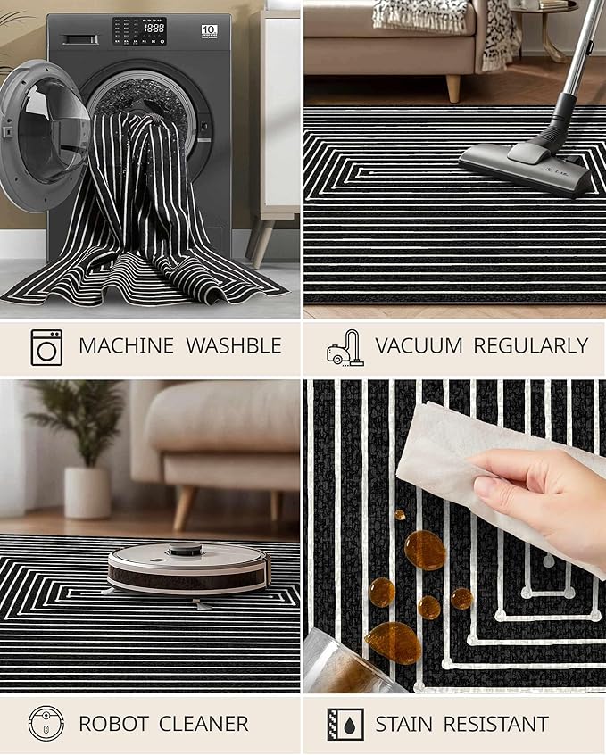 Latte&Fog 3x5 Entryway Rug Indoor, Modern Abstract Washable Area Rug, Boho Non - Image 5