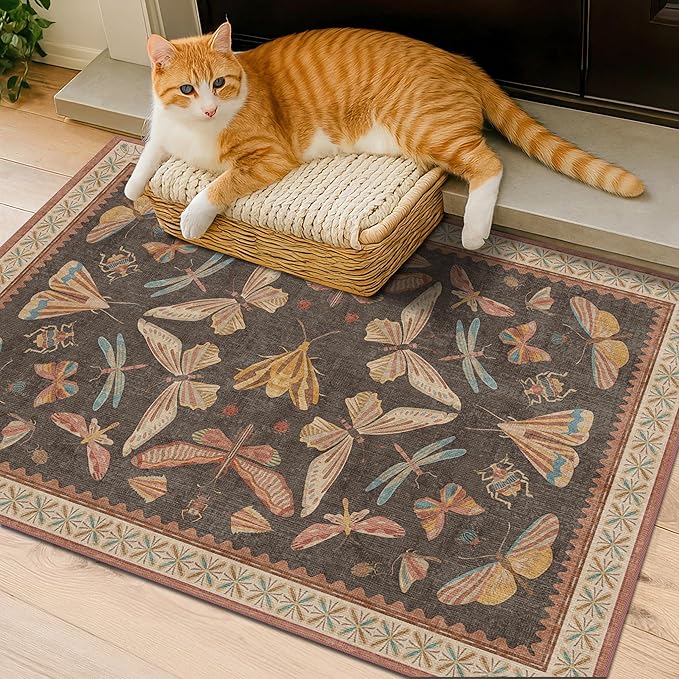 Vintage 2x3 Entry Way Rugs Indoor, Stain Resistant Washable Kitchen Rugs Non by HazoHaus