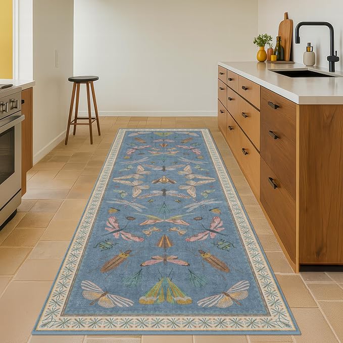 Blue Insect 2'6'' Wide 8' Long Hallway Runner Rug by HazoHaus