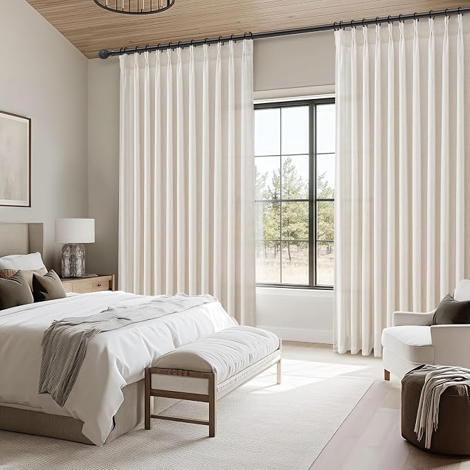 Extra Wide Pinch Pleat Thick Linen Sheer Curtains 96 Inches Long - Image 6