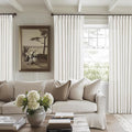 Pinch Pleated Linen 120 Inch Curtains 60 Inch Width Beige White | Light by Twodrapes