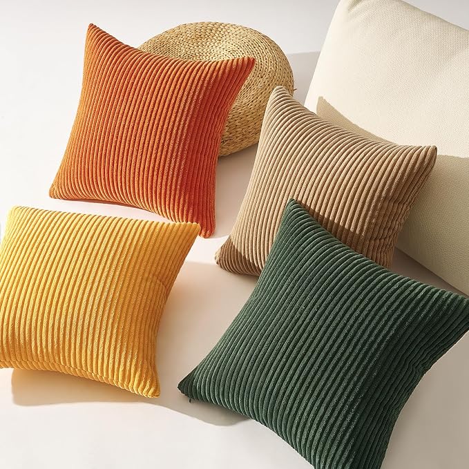 Topfinel Boho Farmhouse Green Rust Striped Pillow Covers 24x24 Set of 4 Mordern - Image 5