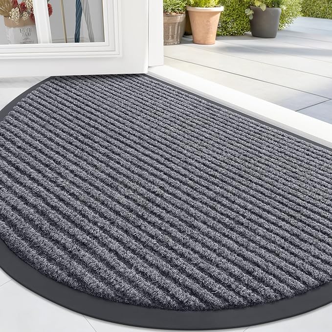 OLANLY Half Circle Front Door Mat 35x30, Waterproof Heavy-Duty Doormat | Grey by OLANLY