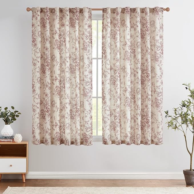 jinchan Linen Blend Curtain Floral Curtains by JINCHAN