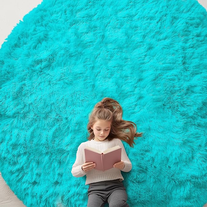 OLANLY Teal Blue Round Rugs for Bedroom by OLANLY
