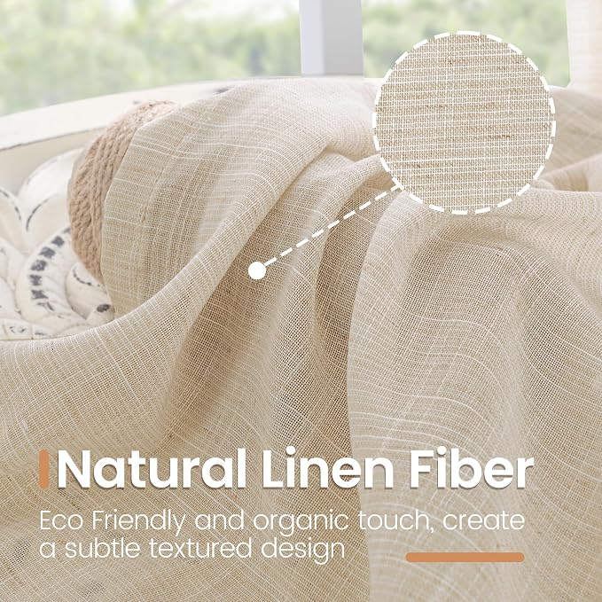 BGment Natural Tan Linen Curtains 80 Inches Long - Image 3