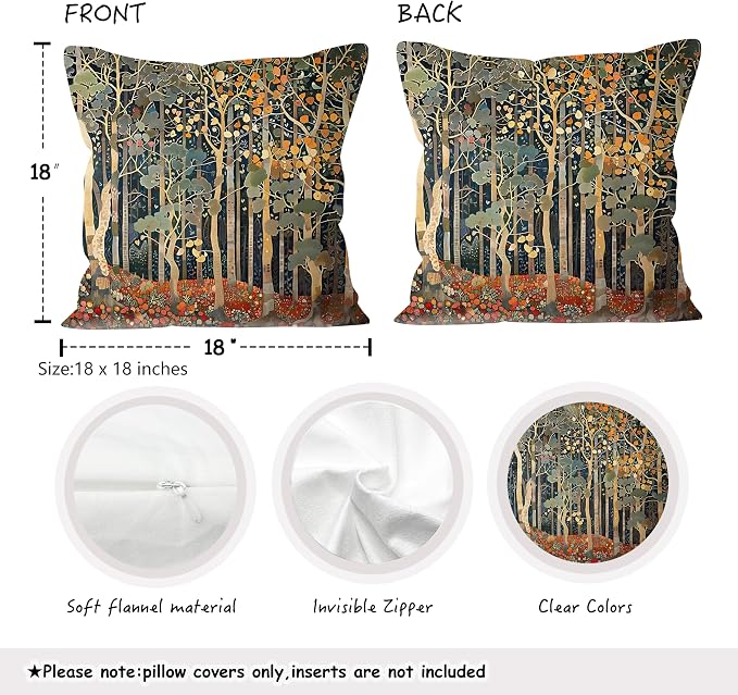 Rustic William Morris Inspired Autumn Forest Decor Pillow Covers 18x18 Set of 4 - Image 2