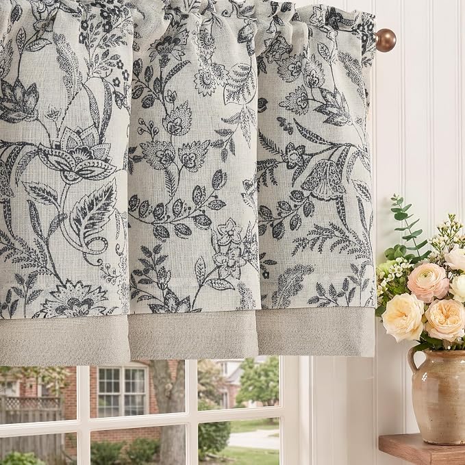 jinchan Linen Valance Curtain Farmhouse Floral Printed Small Window Curtain by JINCHAN