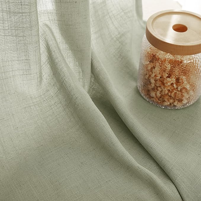 Linen Blend Sage Green Curtains 96 inch Length 2 Panels - Image 3