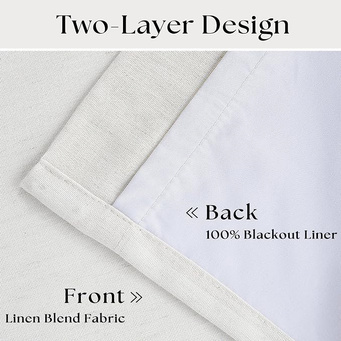 Beige White Pinch Pleated Blackout Linen 96 Inch Long Curtains 60 Inch Wide | - Image 3