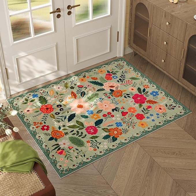 Rugcomf Door Mat Indoor Entrance 2x3 Rug Machine Washable Boho Floral Small by Rugcomf