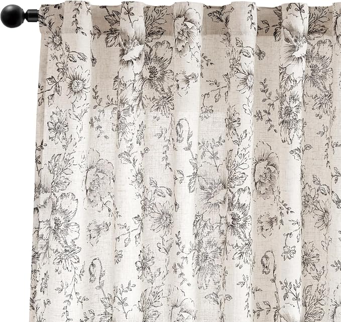 jinchan Linen Blend Curtain Floral Curtains - Image 8
