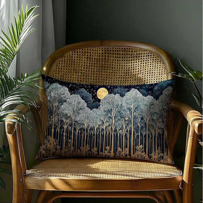 Rustic William Morris Inspired Forest Green Moon Decor Pillow Covers 12x20 - Image 4