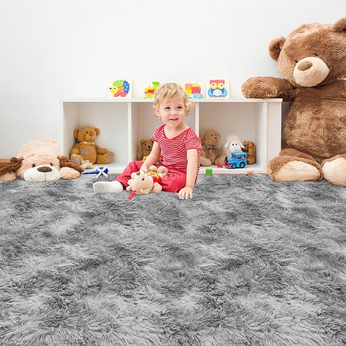 Tie Dye Grey Soft Shaggy Fluffy Rug - Image 2