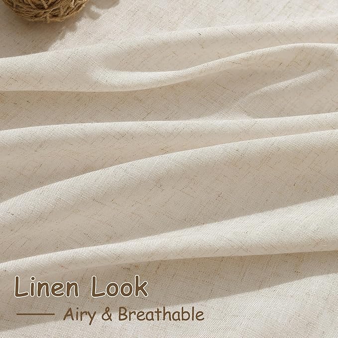 Cream Beige Linen Curtains for Living Room 105 Inches Long Light Filtering Semi - Image 4