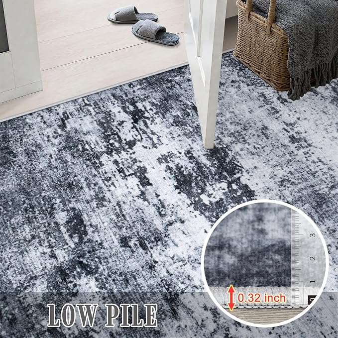 Area Rug Living Room: 4x6 Modern Washable Indoor Carpet Black | - Image 9