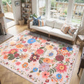 Pink/Beige Floral Washable 6x9 Area Rugs, Soft Bedroom Rug by WelcometoBabovid