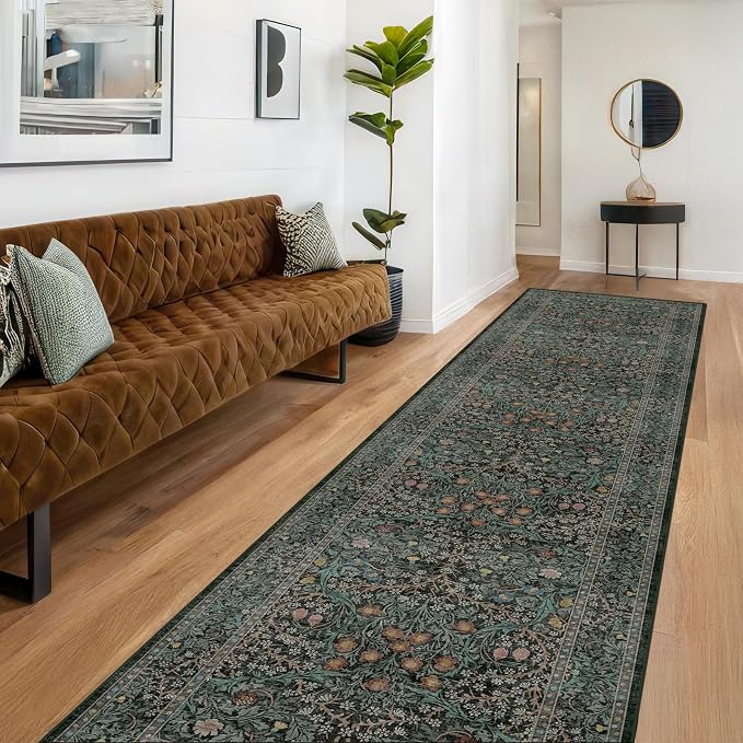 Dark Green Washable 3x16 Extra Long Runner Rug - Image 3