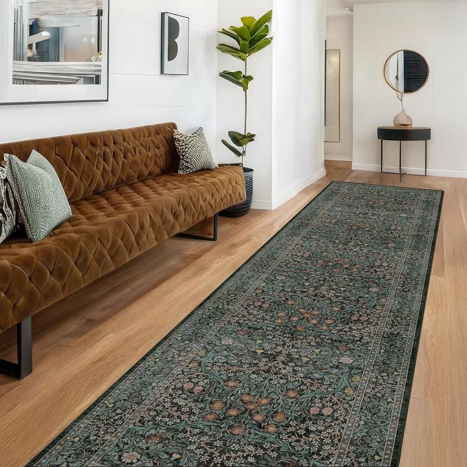 Dark Green Washable 3x20 Extra Long Runner Rug - Image 3