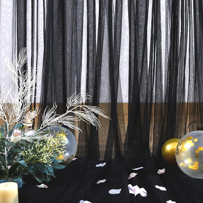 Black Tulle Backdrop Curtain for Parties 10ft x 8ft Black Sheer Photo Backdrop - Image 6