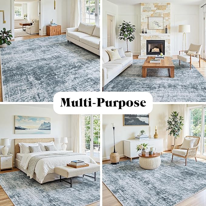10x12 Area Rug for Living Room Bedroom: Non-Slip Modern Light Slate Blue | - Image 3