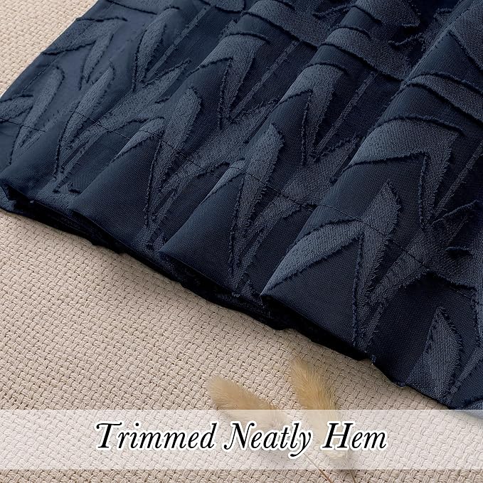 Lecloud Leia Clip Semi Sheer Navy Blue Curtains 45 Inch Length 2 Panels - Image 8