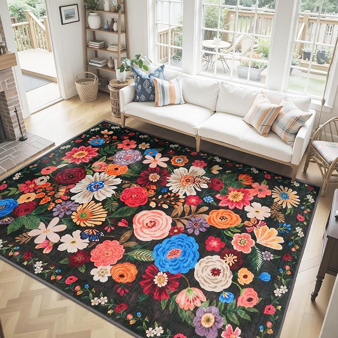 Washable Area Rug 8x10 Black/Brown, Large Soft Rugs - Image 2