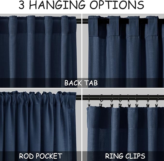 Denim Blue Linen Curtains for Living Room 63 Inches Long 2 Panel Set Light - Image 2