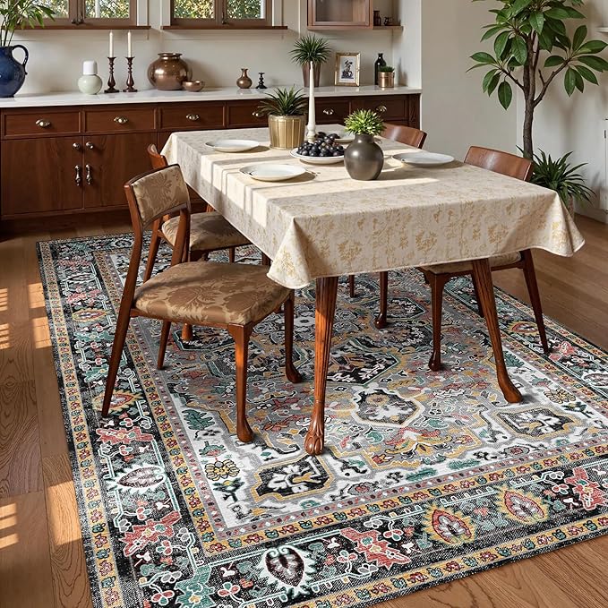 Washable Area Rug 5' x 7' Vintage Traditional Persian Mat - Image 3