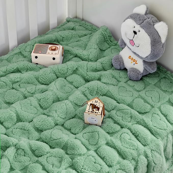 Yurhap Fleece Baby Blanket Heart Checkered, Ultra Soft Cozy Baby Blankets - Image 5