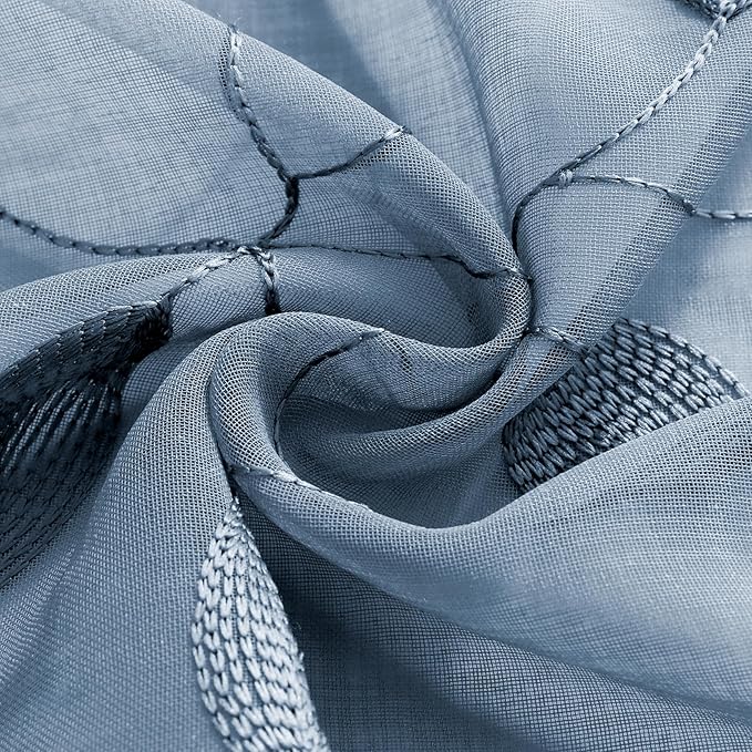 HOMEIDEAS Stone Blue Sheer Kitchen Curtains 52 x 45 Inch Length 2 Panels - Image 4