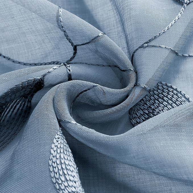 HOMEIDEAS Stone Blue Sheer Kitchen Curtains 30 X 36 Inch Length 2 Panels - Image 5