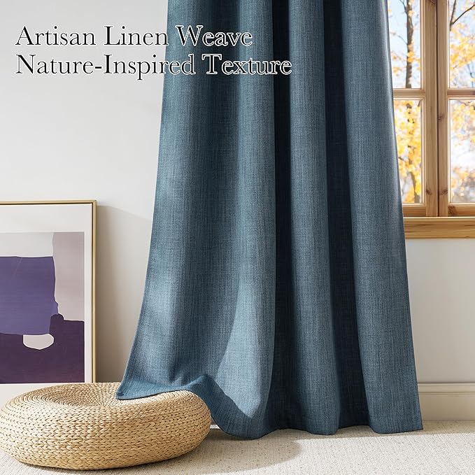 NICETOWN Short Faux Linen Mist Blue Blackout Curtains 63 inches Long - Image 3